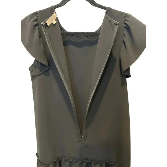 Ann Taylor LOFT Women Black Short Sleeve Crew Neck Back Zip Ruffle Dress Size M - Picture 4 of 7